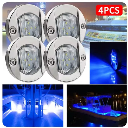 Waterproof Marine LED Deck Lights - Blue &amp; White | 1-4pcs 4PCS Blue