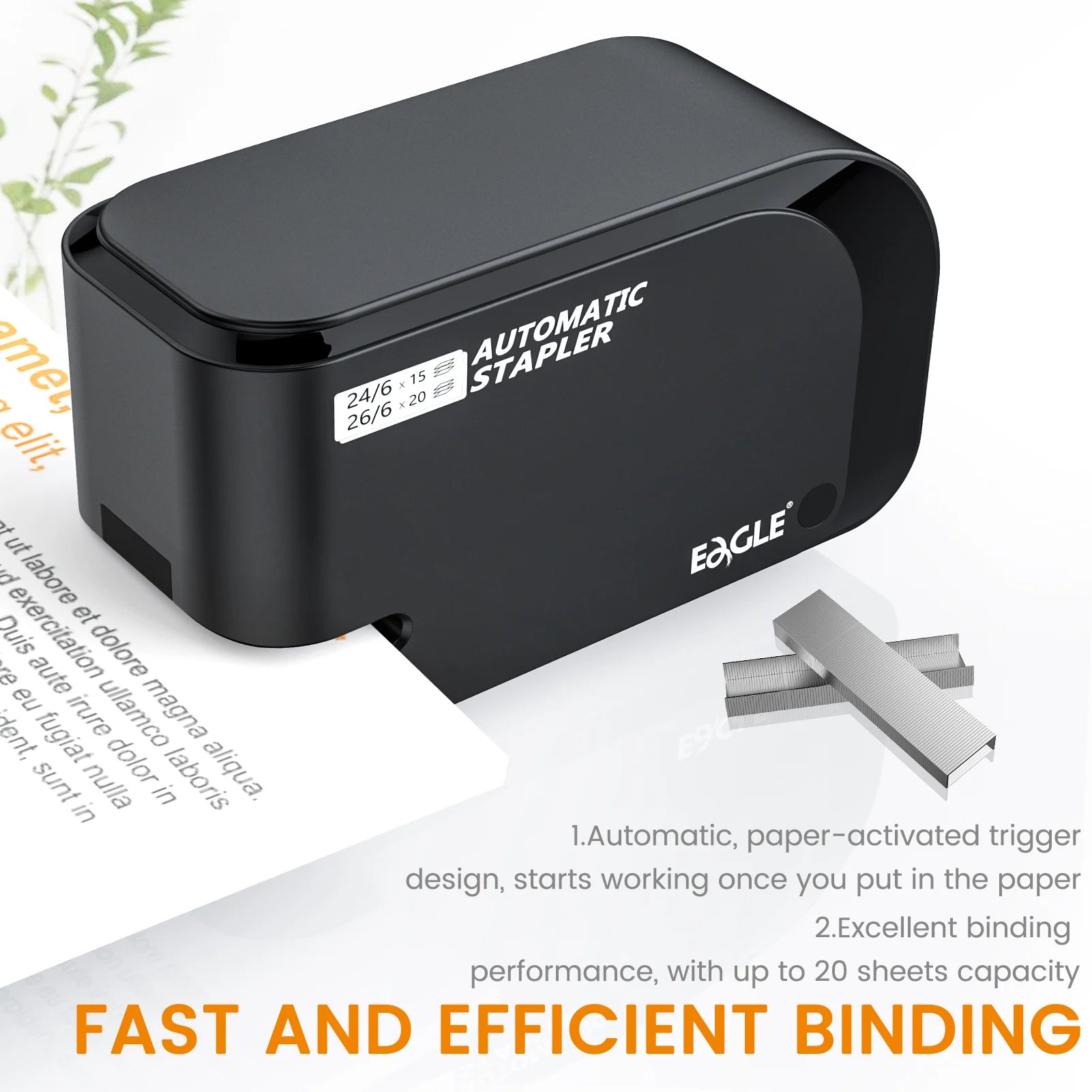 Eagle Automatic Electric Stapler - Dual Power, 20 Sheets, 2000 Staples Included