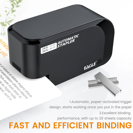 Eagle Automatic Electric Stapler - Dual Power, 20 Sheets, 2000 Staples Included