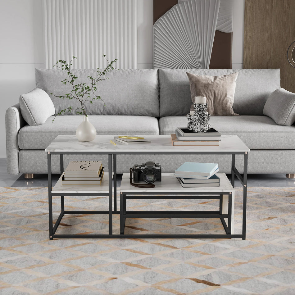 Urban Luxe Marmor Slab Kavni Miza Z Shranjevanjem Črne Noge