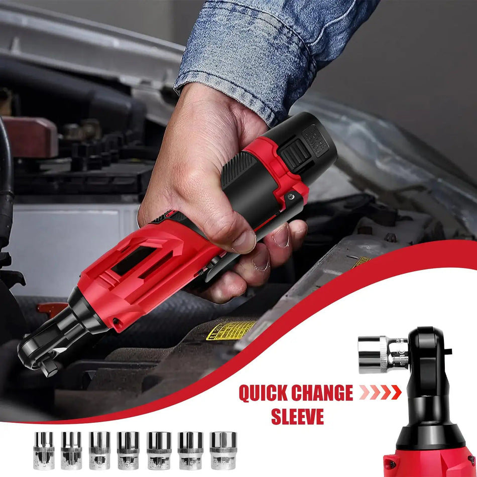 12V Cordless Ratchet Wrench 200Nm 7 Socket Set 2 Batteries