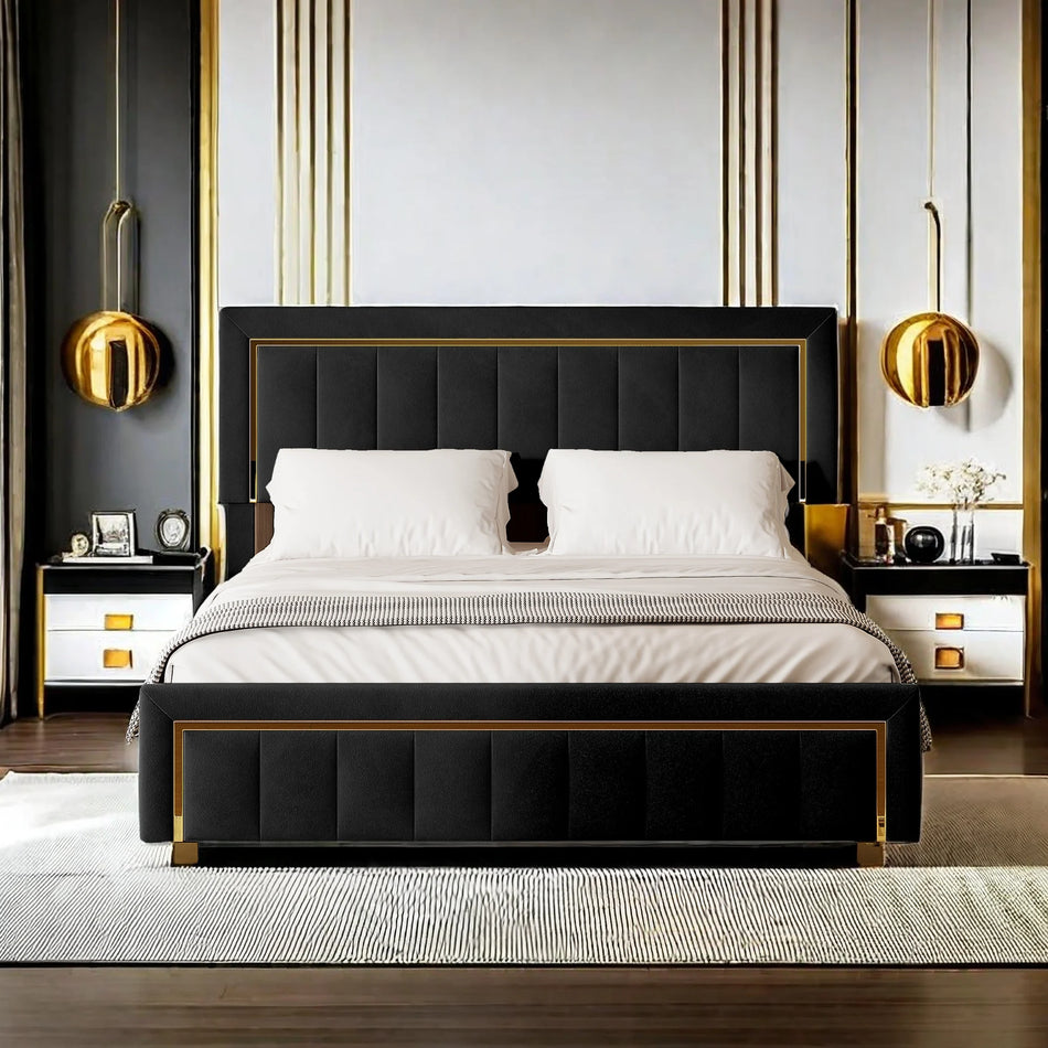 Urban Luxe Velvet Oblazinjeno Posteljo za Shranjevanje 140x200 Črna