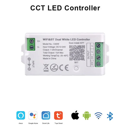 Tuya WiFi LED Controller Alexa Google Home Voice Control RGB RGBW CCT LED Strip Smart Controller APP BT RF Remote 2.4G DC12V-24V CCT Controller
