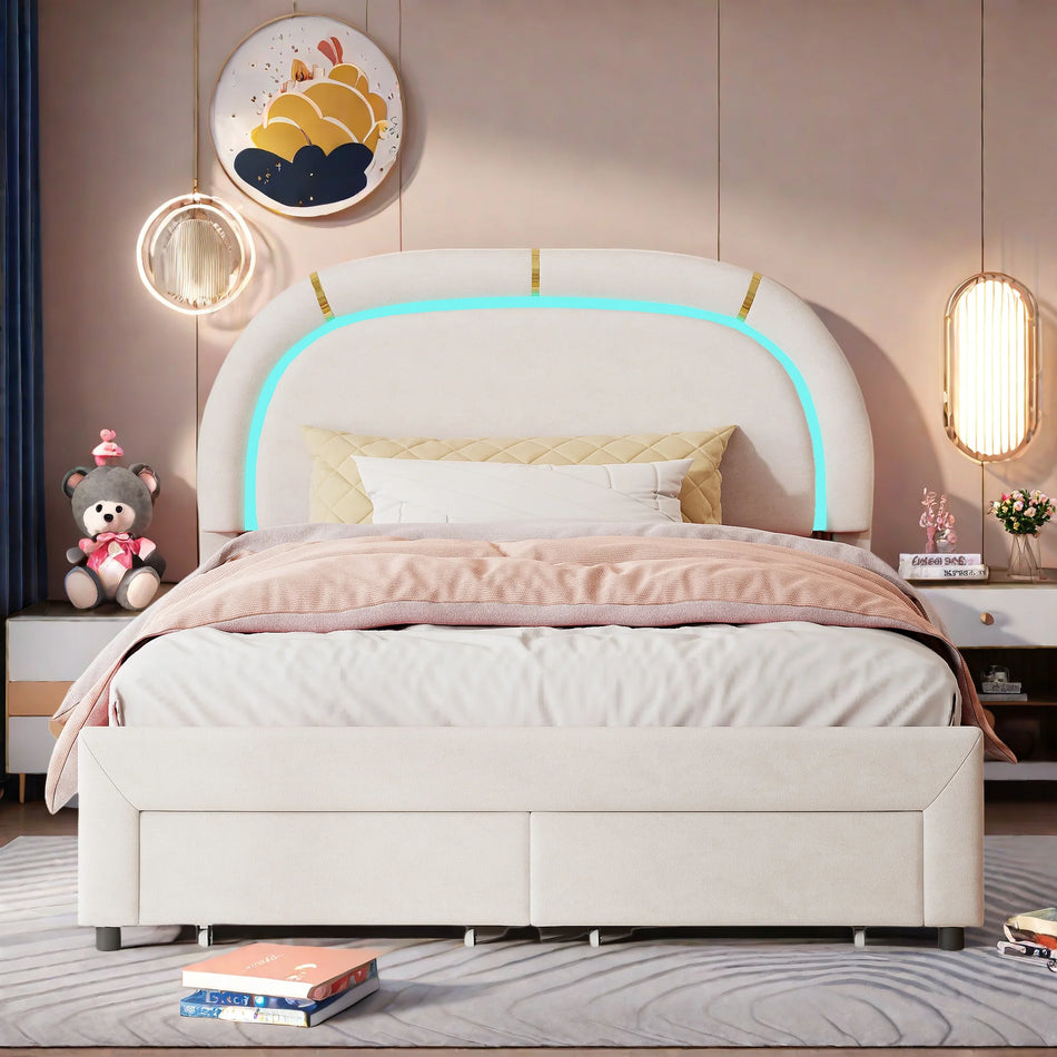 Upholstery Bed 140x200 CM With 2 Drawers Velvet Beige