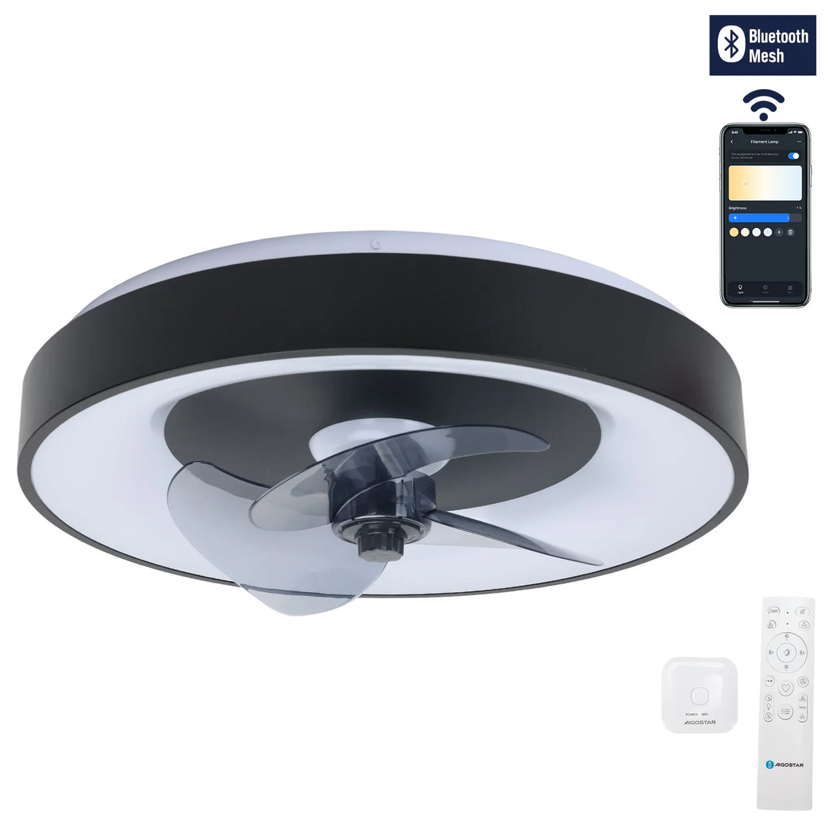 Aigostar Alexa Ceiling Fan &ndash; Alexa Compatible 6 Speeds Black / 19.5Inch