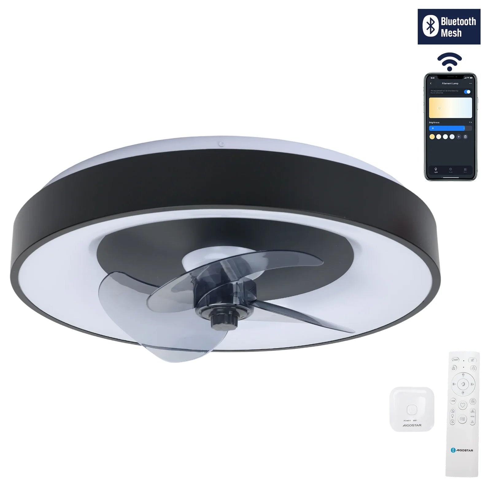 Aigostar Alexa Ceiling Fan &ndash; Alexa Compatible 6 Speeds Black / 19.5Inch