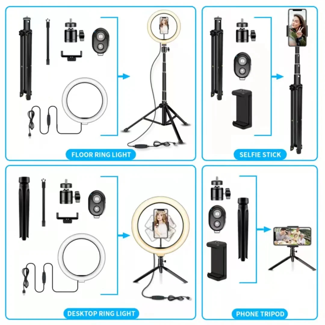 LED Ring Light 25cm With Dual Tripod &ndash; Bluetooth Remote