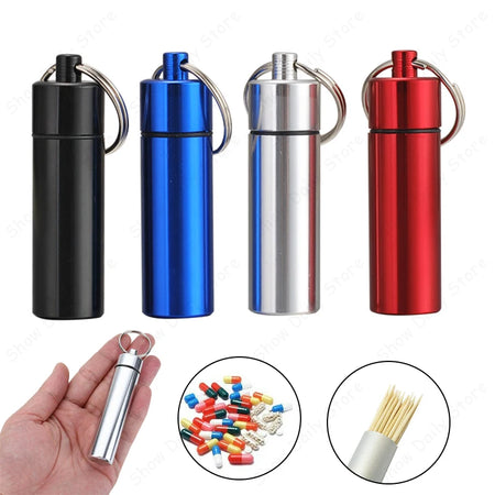 Waterproof Aluminum Pill Box Keychain - Portable Medicine Container with Carabiner for Outdoor Use