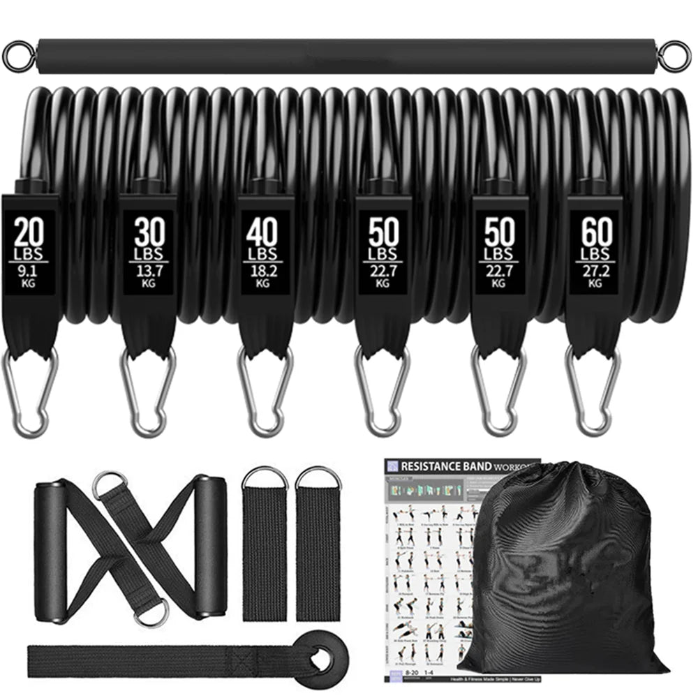 Workout Bar Fitness Resistance Bands Set &ndash; Versatile At Home bar and 250lbs-13pcs