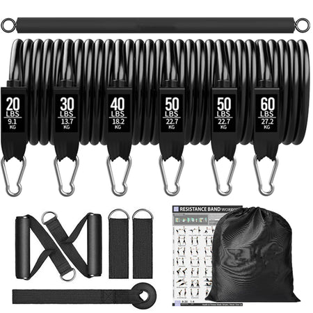 Workout Bar Fitness Resistance Bands Set &ndash; Versatile At Home bar and 250lbs-13pcs