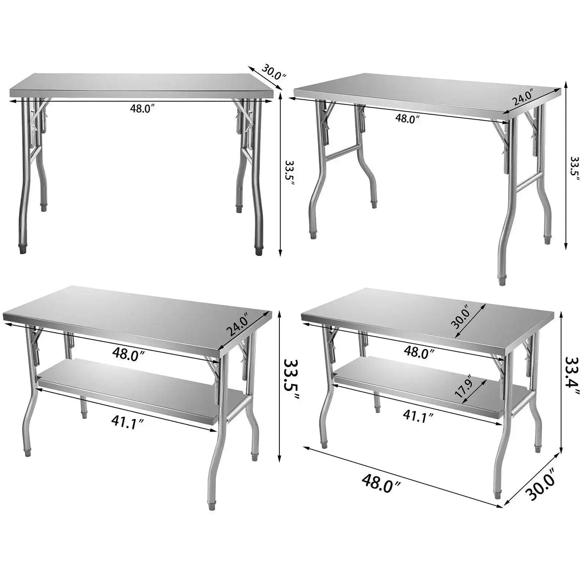 Open Stainless Steel Folding Kitchen Table Shelves