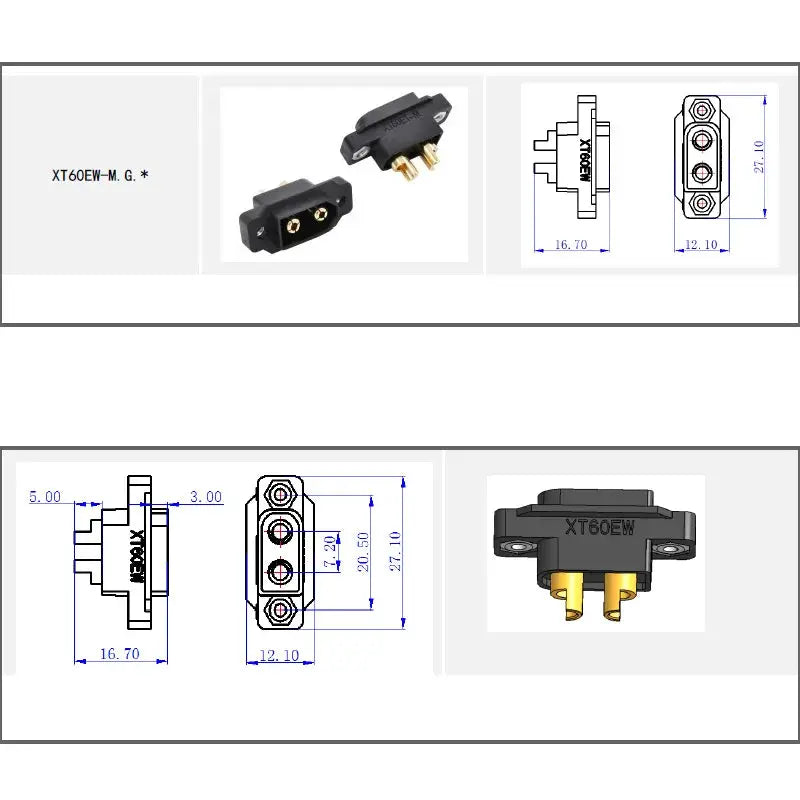 1 / 2 / 5 / 10 / 20 PCS Amass XT60EW-M Mountable XT60E Male Plug Connector for RC Drone Aircraft FPV Racing Drone by InterCyprus Trading Ltd