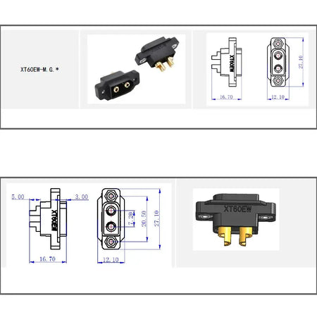 1 / 2 / 5 / 10 / 20 PCS Amass XT60EW-M Mountable XT60E Male Plug Connector for RC Drone Aircraft FPV Racing Drone by InterCyprus Trading Ltd