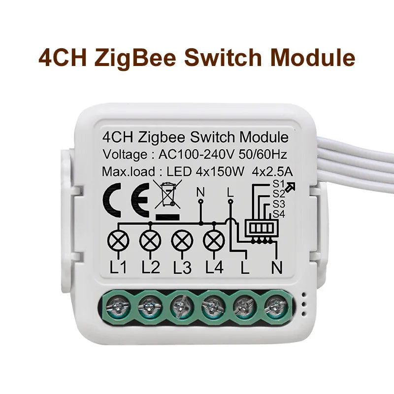 GIRIER Tuya ZigBee 3.0 Smart Switch Module - 10A DIY Home Automation 4 Gang