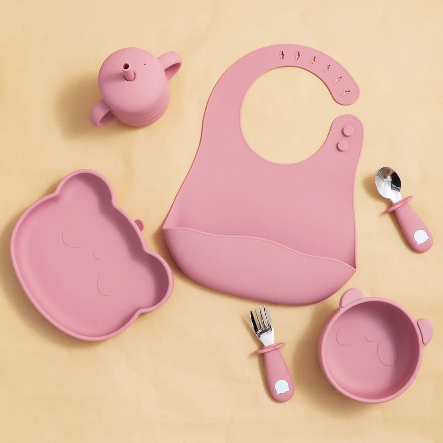 Cartoon Bear Baby Feeding Utensil Set - BPA Free Silicone
