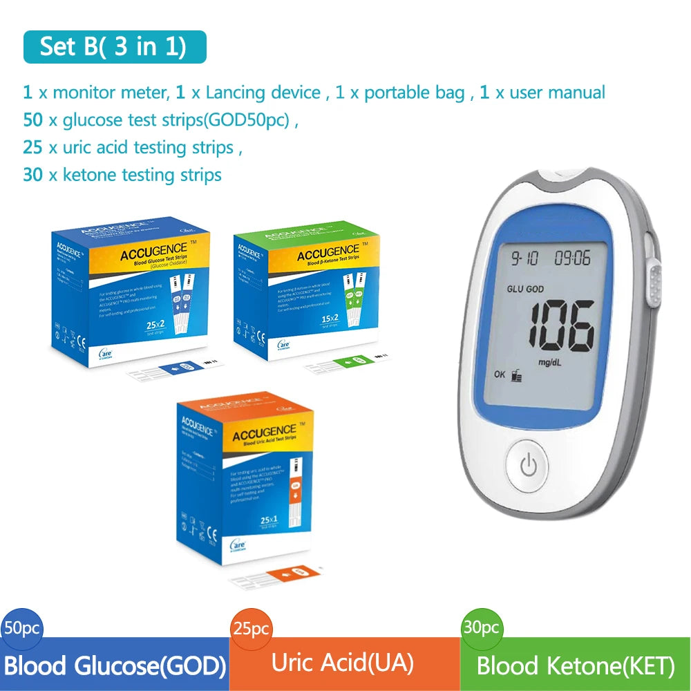 4 in 1 Home Medical Multifunction Blood Glucose Meter &ndash; Accurate Blood Sugar and Ketone Testing Set B / CHINA