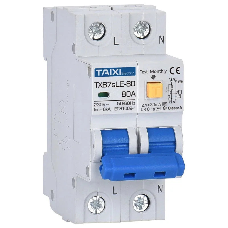 TAIXI Type A RCCB RCBO Residual Current Circuit Breaker - 10A to 63A, AC220V/AC110V, 30mA/15mA Leakage Protection