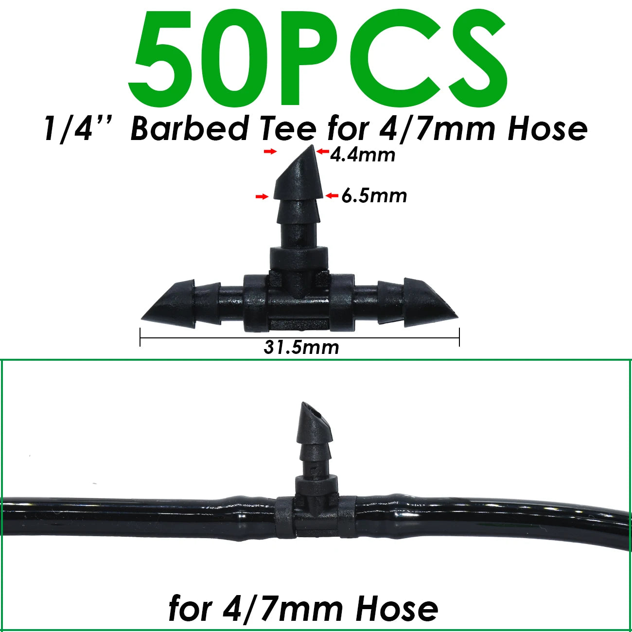 SPRYCLE 1/4 Inch Tee Connectors for Drip Irrigation - 20-100PCS SPL11-009-50PCS / 1/4''