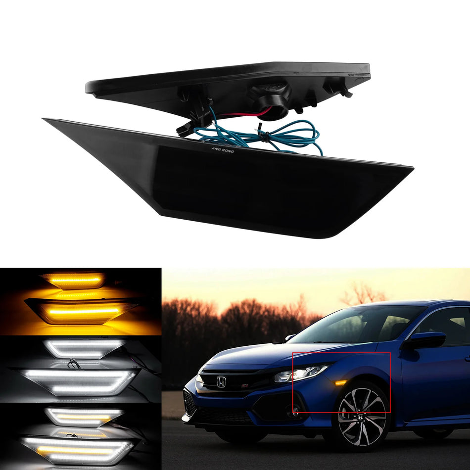 Amber White LED Side Indicator Marker Lights Black Smoked Lens for Honda Civic 2016-2020
