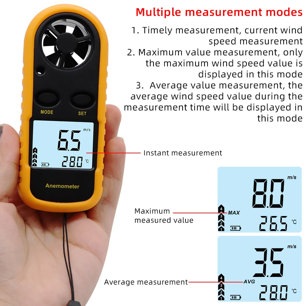Digital Anemometer GM816 - LCD Backlight Temperature Tester