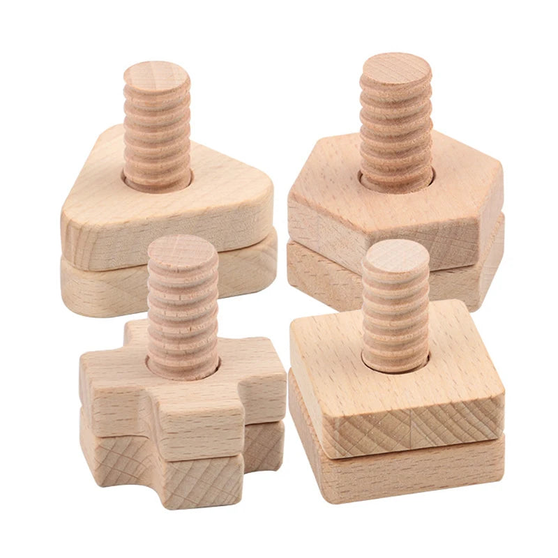 Beech Baby Toys Screw Nut Wooden Blocks &ndash; Motor Skills