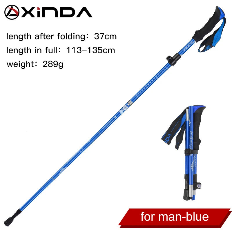 XINDA XD-PJ13 Folding Trekking Poles &ndash; Ultralight Quick Lock Long-Blue-1pcs
