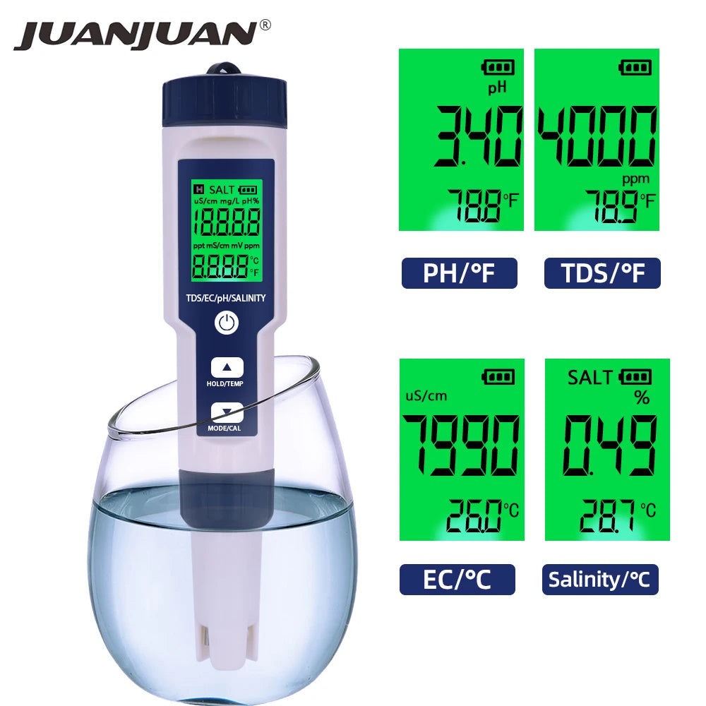 5 In 1 PH TDS EC Salinity Meter &ndash; Auto Calibration Function