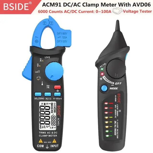 BSIDE ACM91 AC DC Clamp Meter True RMS Auto Range NCV Temp ACM91(Blue)-AVD06