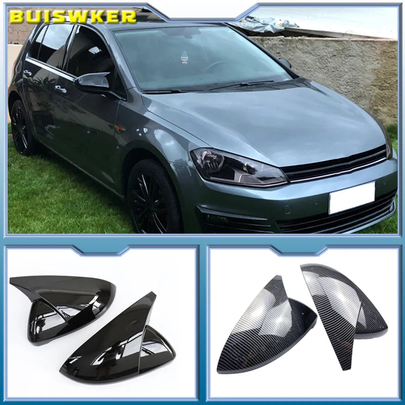 2 Peças Coberturas de Espelho VW Golf MK7 Aspeto de Carbono Preto Cromado