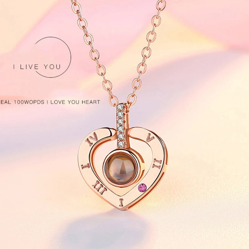 100 Languages "I Love You" Pendant Necklace - Trendy Geometric Jewelry for Couples