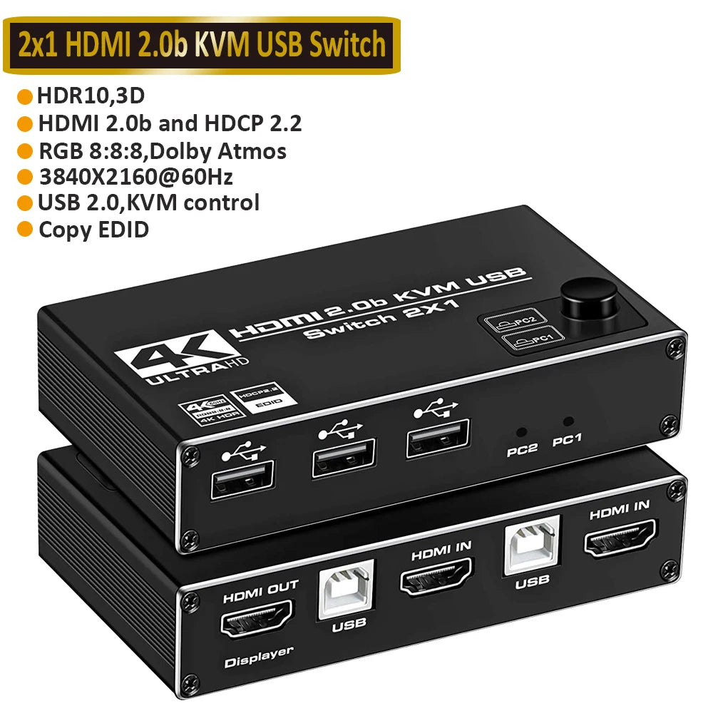 8K HDMI KVM Splitter Switch USB 2 In1 &ndash; EDID HDCP Ready ZY-HK101