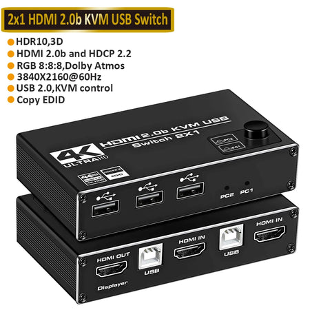 8K HDMI KVM Splitter Switch USB 2 In1 &ndash; EDID HDCP Ready ZY-HK101