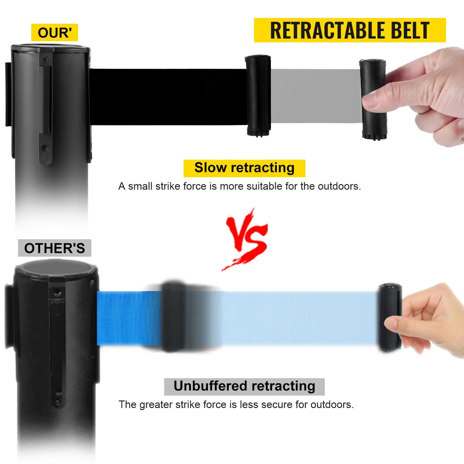 SucceBuy Stainless Belt Stanchion &ndash; Retractable Belt 6.6 Ft