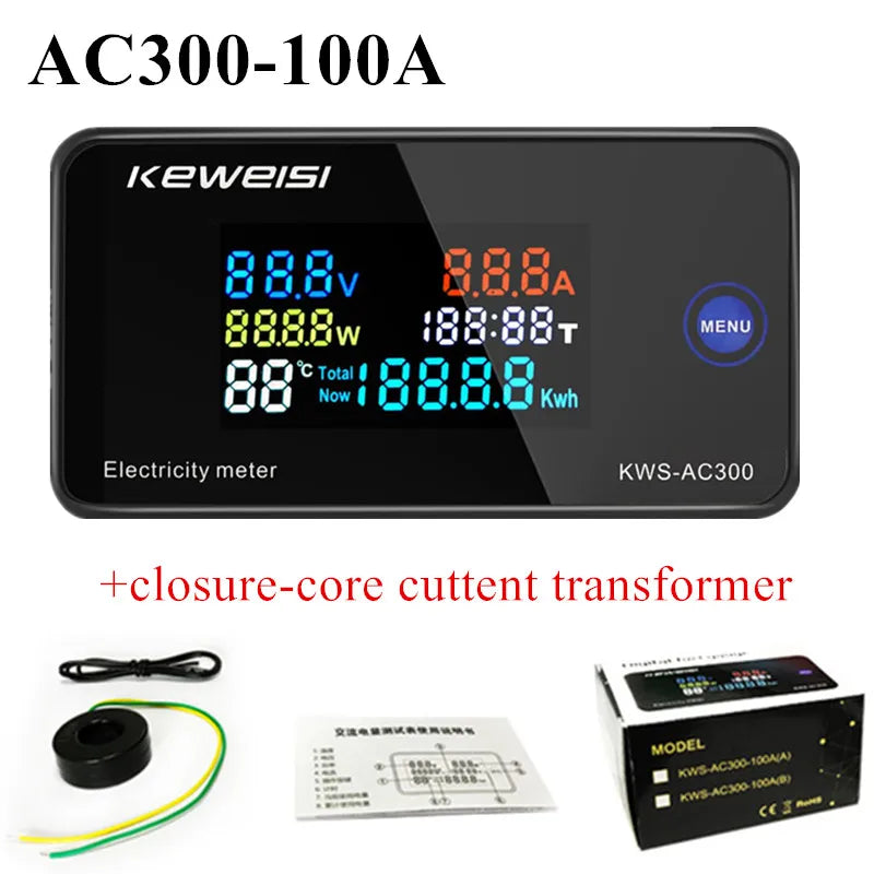 KWS-AC300 Voltmeter Ammeter &ndash; Resettable Energy Meter AC300-100A closure