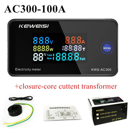 KWS-AC300 Voltmeter Ammeter &ndash; Resettable Energy Meter AC300-100A closure