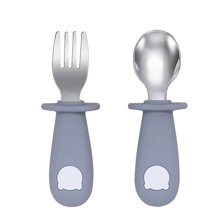 Cartoon Bear Baby Feeding Utensil Set - BPA Free Silicone 008 gray