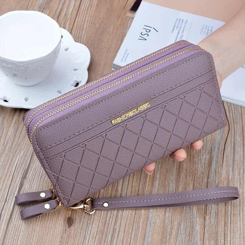 PZK Luxury Long Women's PU Leather Wallet with Double Zipper and Tassel