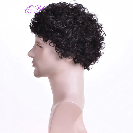 Short Curly Men's Wig - Fashion Style Adjustable Cap, Natural Black