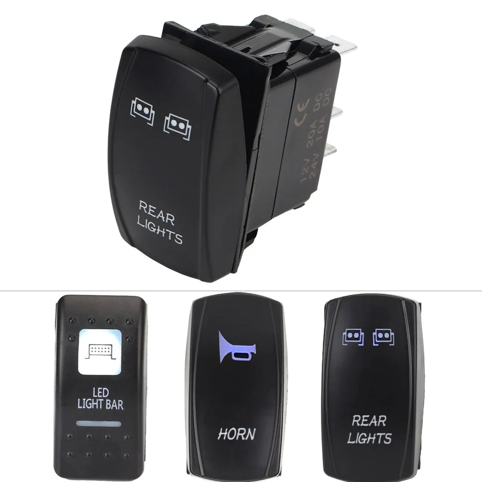 24V 12V Spínač Světel do Auta s LED Podsvícením, Tělo z ABS a Varovná Lampa