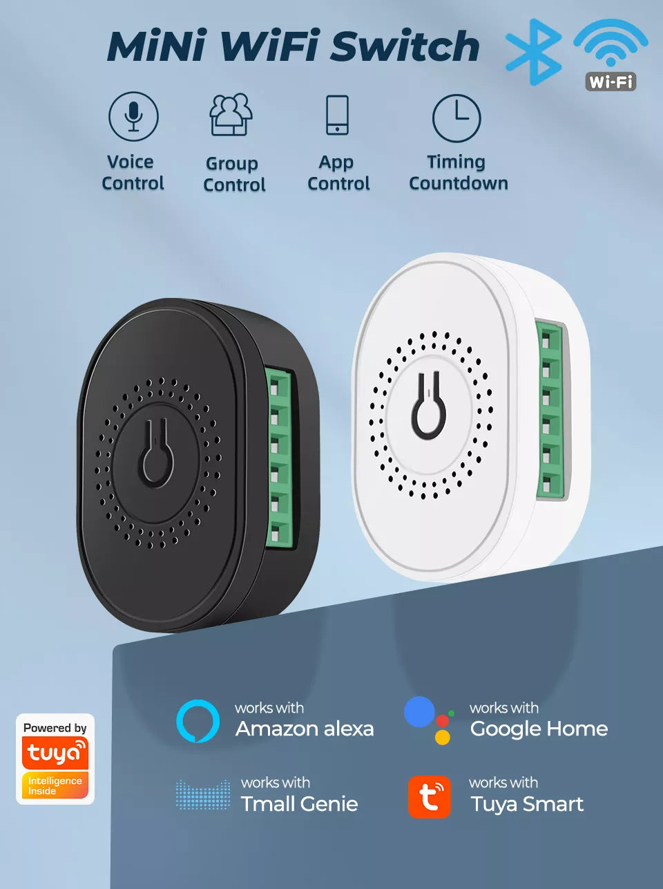 16A 2 Gang Tuya WiFi Mini Switch Module Smart DIY Controller Light Wall 2 Way Control Timer Breaker Google Home Alexa