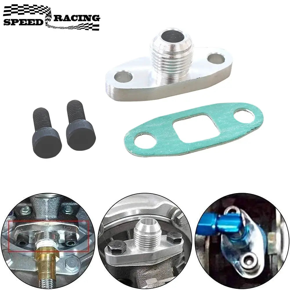 Turbo Oil Drain Outlet Flange Gasket 10AN Garrett GT28 GT30 GT35 T3 T4 Adapter Kit Set Turbocharger by InterCyprus Trading Ltd