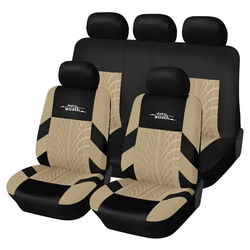 Autoyouth Car Seat Covers Set &ndash; Universal Fit For Most Cars Beige full set