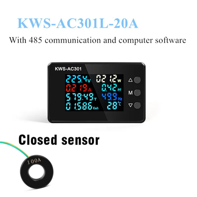KWS-AC301 &ndash; 8 In 1 Digital Power Meter For 50-300V Range 301L-100A Close