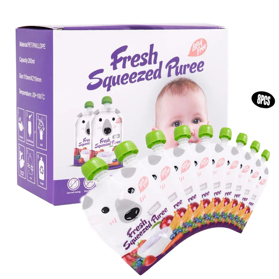8Pcs Baby Reusable Food Storage Squeeze Pouch with Drink Spout - Eco-friendly &amp; Portable