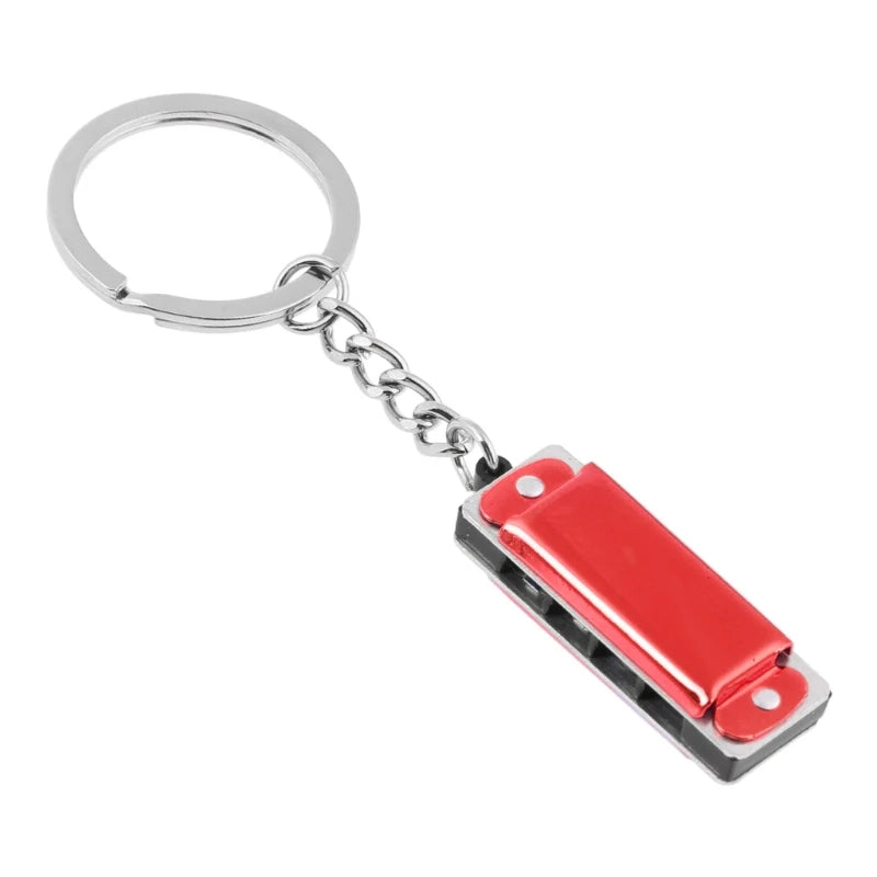 Mini Harmonica Keychain - Eight Tone 4 Hole Compact Design Red
