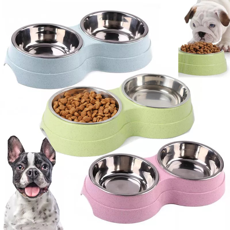 🟠 Double Pet Bowls Dog Food Water Feeder Stainless Steel Pet Drinking Dish Feeder Cat Puppy Feeding Supplies Small Dog Accessories