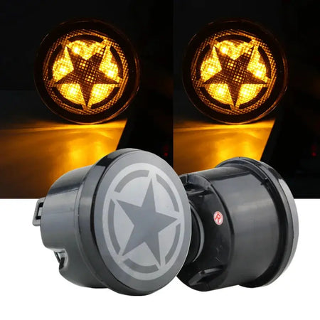 LED Turn Signal Lights for Jeep Wrangler JK & Unlimited 2007-2018 Star Front Grill Indicator Blinkers Parking Lights by InterCyprus Trading Ltd