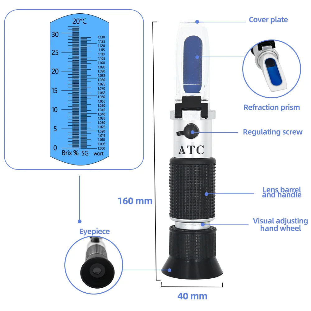 Beer Wort Refractometer RF011 &ndash; ATC Sugar Readout Accuracy