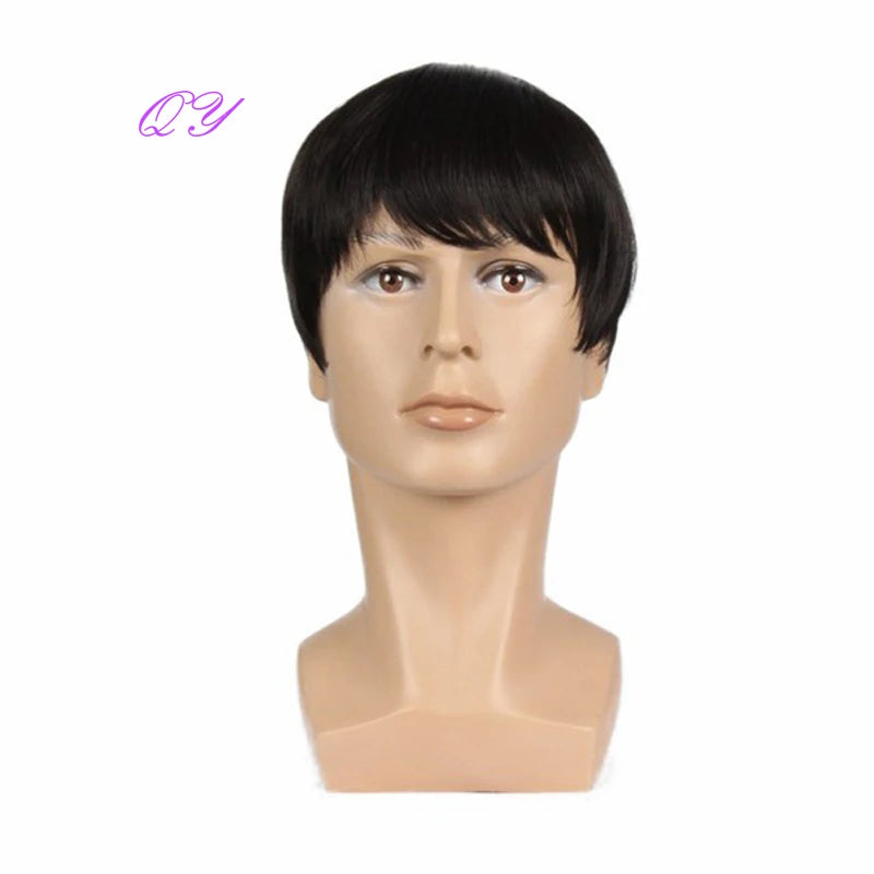 Short Curly Men's Wig - Fashion Style Adjustable Cap, Natural Black 0110