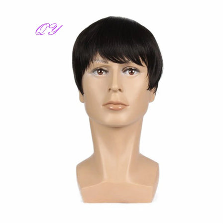 Short Curly Men's Wig - Fashion Style Adjustable Cap, Natural Black 0110